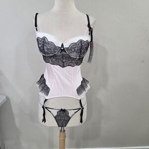 Victoria's Secret Black and Pink Lace Corset Set